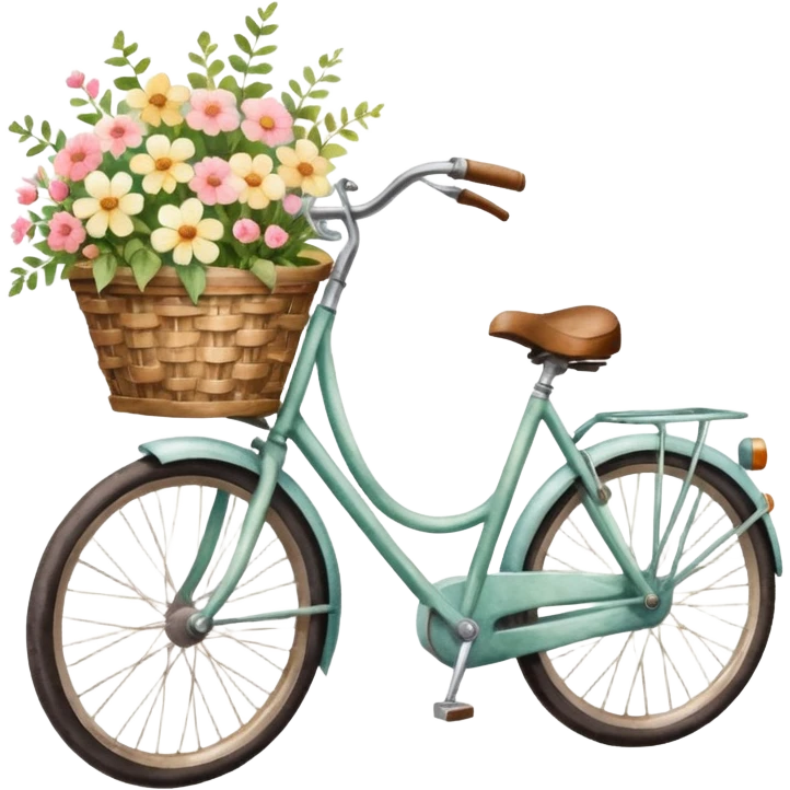 bicycle with a basket of flowers, dreamy lighting, soft painterly textures, whimsical and nostalgic, watercolor style emoji