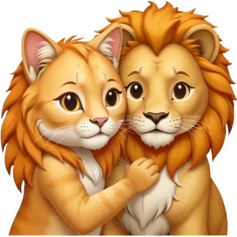 Animal Gato acariciando las orejas de un leon emoji