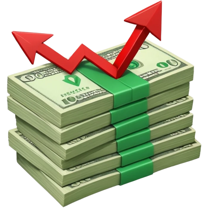 stack of banknotes with a red arrow pointing down emoji
