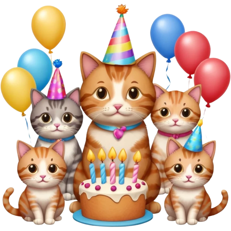 3 cats and a kitten at a birthday party emoji
