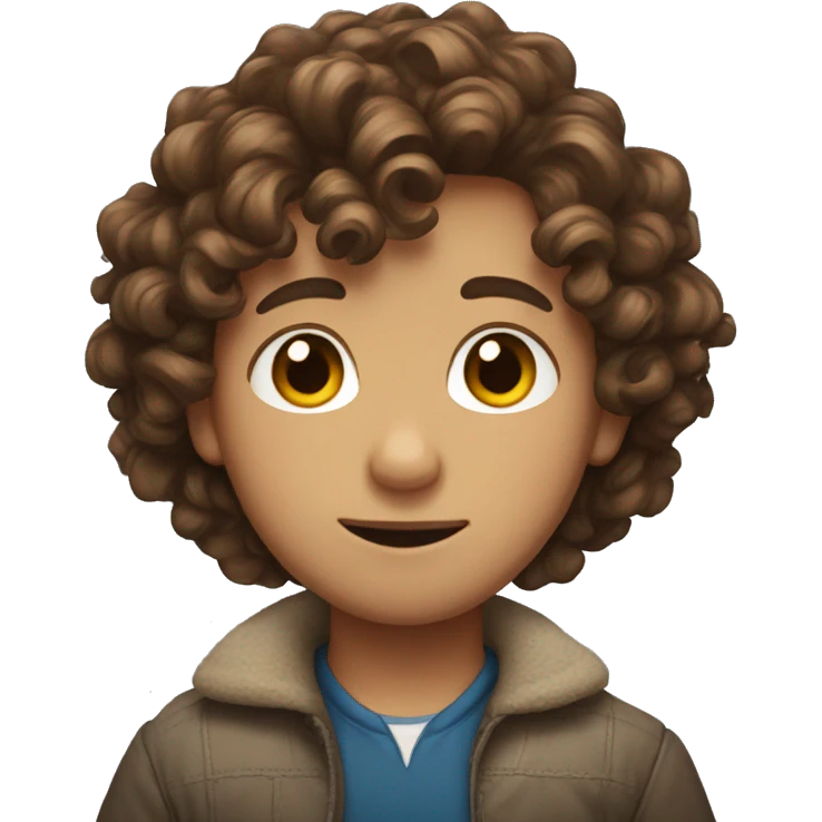 Boy with curly brown hair and with bow on his hair emoji