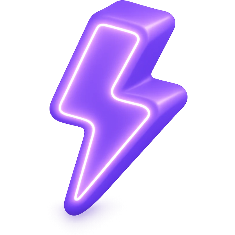 purple neon lightning bolt, glowing, vibrant emoji