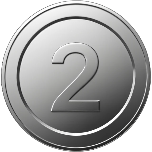 Emoji icon of a metal coin with engraved number 2, minimalist style, isolated, only metal color emoji