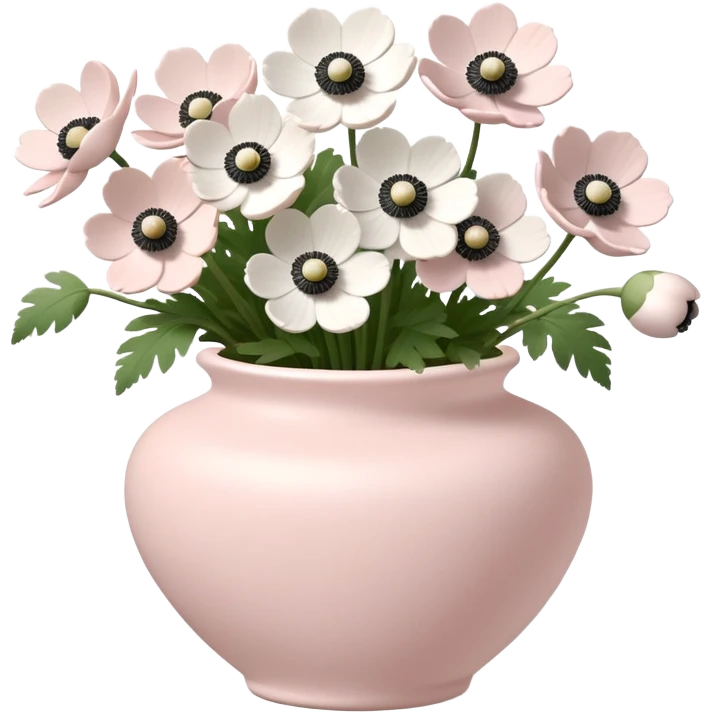 White anemones in a light pink ceramic vase  emoji