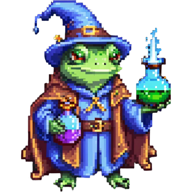 frog wizard with potion emoji