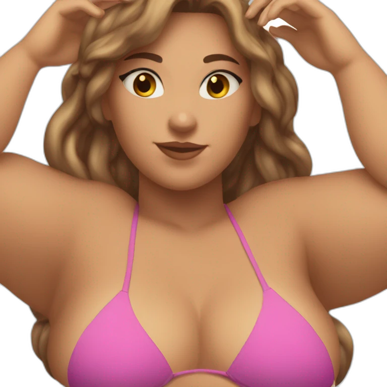 Slim-thicc Caucasian woman small bikini hands in hair pose (beach body) emoji