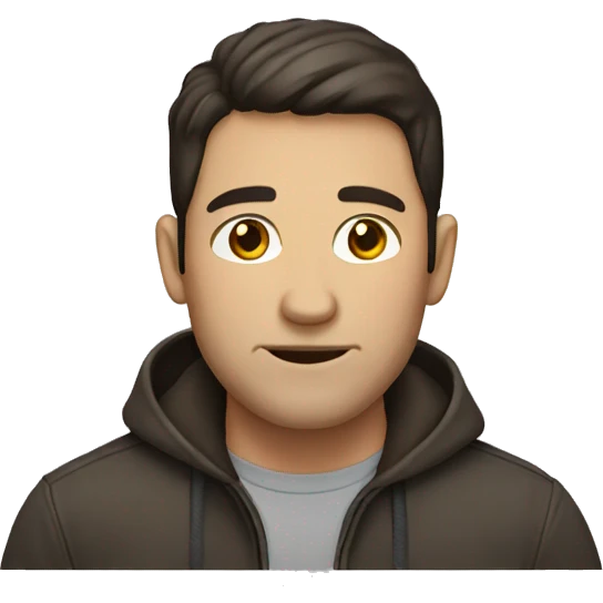 man with round head and dark brown hair emoji