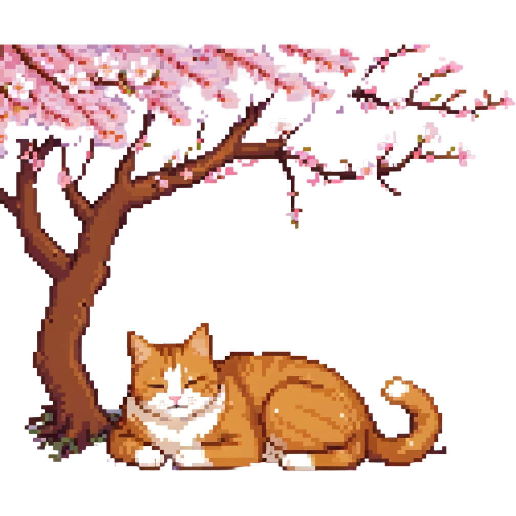 A ginger cat sleeping under the cherry blossoms emoji