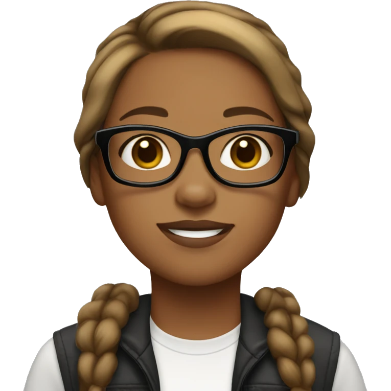 Girl with hazel eyes, black frame glasses, and brown hair with blonde highlights emoji
