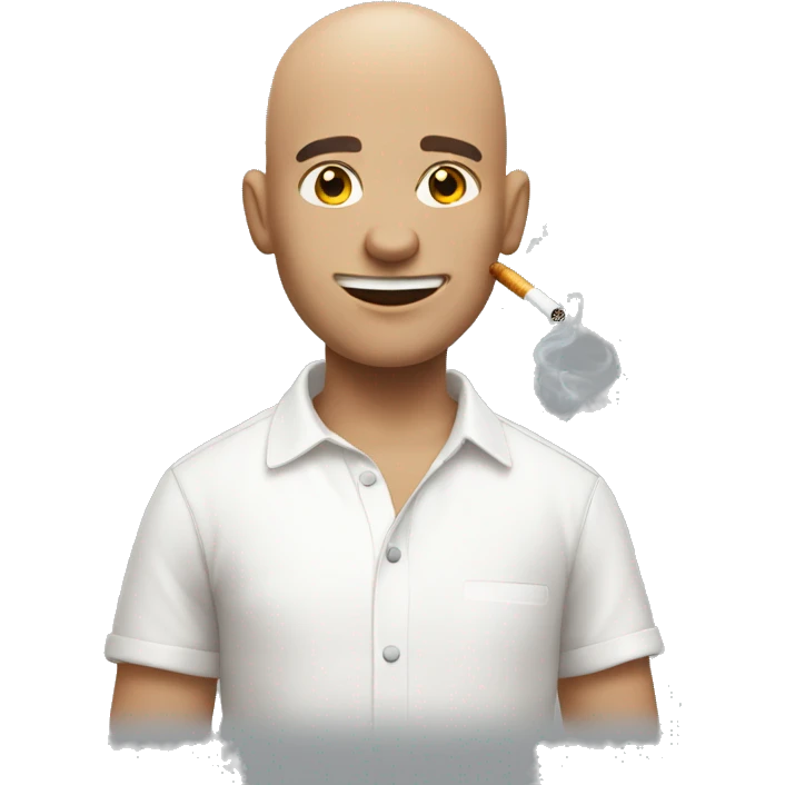bald boy in white shirt with a cigarette emoji