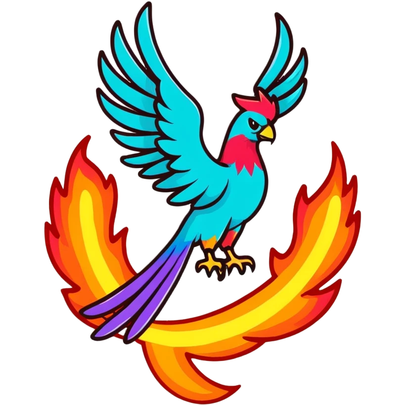 Colorful phoenix with rainbow fire feathers emoji