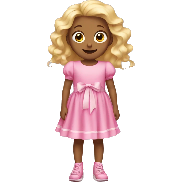 little girl with blonde hair then wears a pink dress with ribbons   emoji