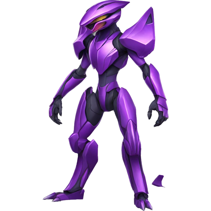 a shiny purple Genesect-Raptor-Fakémon—hybrid with a futuristic visor-helmet full body emoji