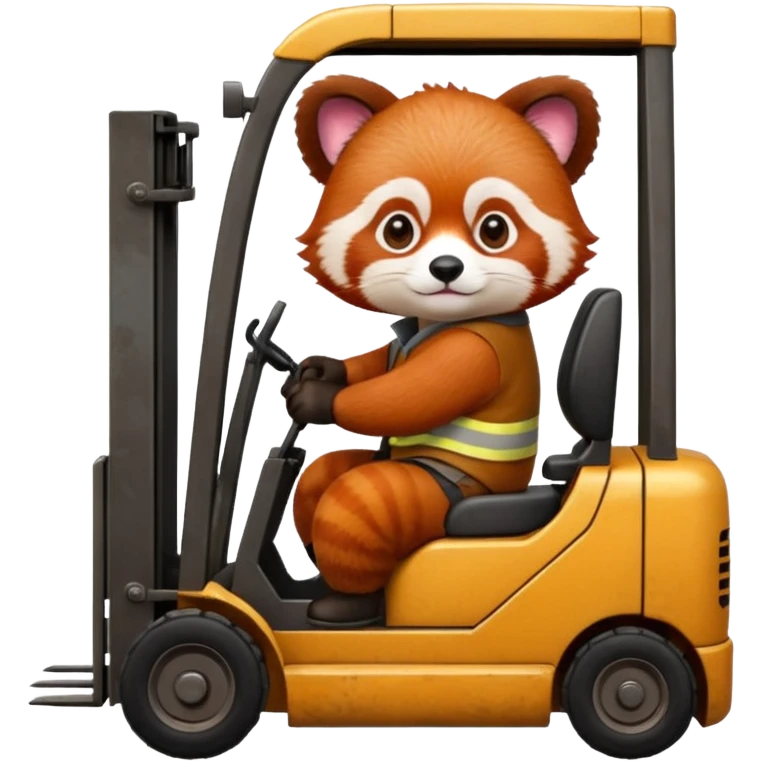 Red panda driving forklift. Make sure it looks like a red panda with all fur variations emoji