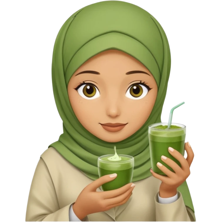 Hijabi holding a matcha in her hand emoji