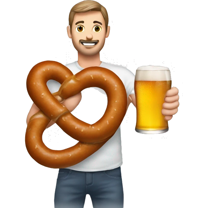 A human pretzel with a sausage and a beer in his han emoji