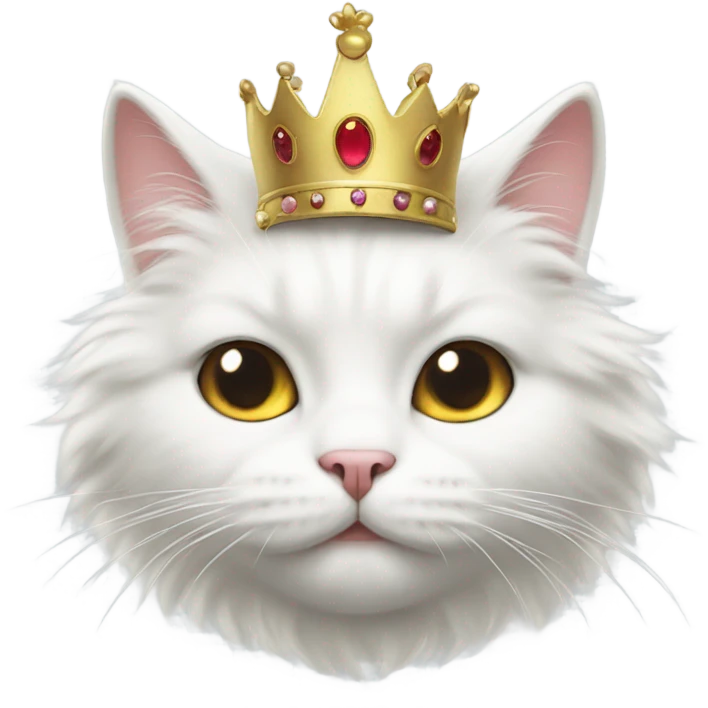 Fluffy white cat wearing a crown emoji