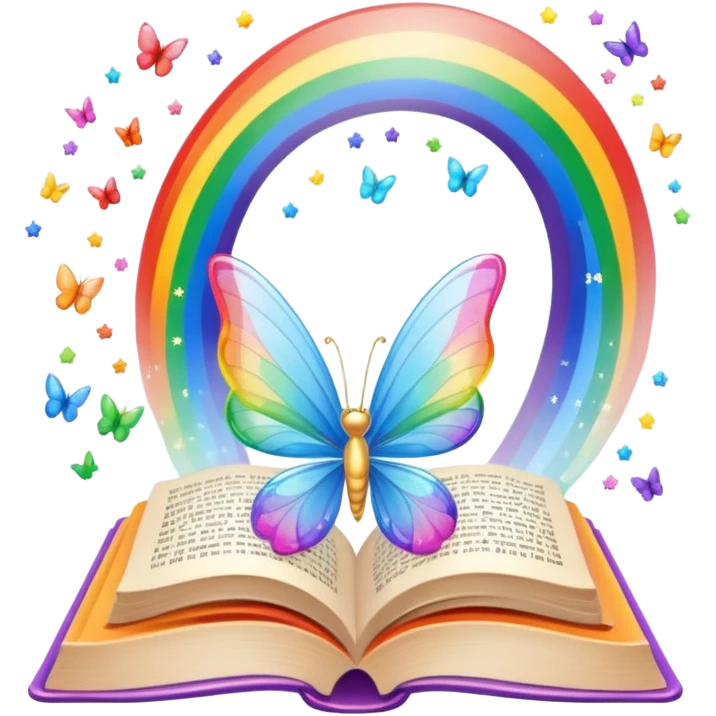 book with a rainbow and tiny fairy wings emoji