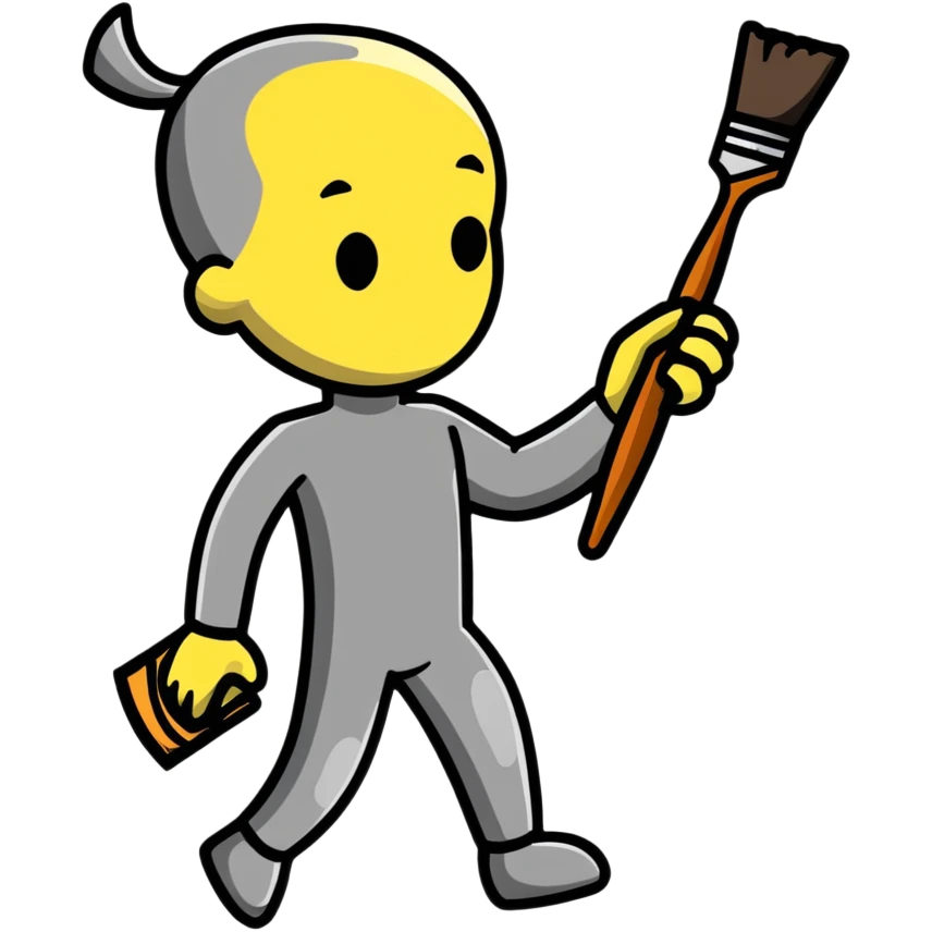 A paintbrush transforming into a metallic human silhouette, symbol of artistic identity emoji