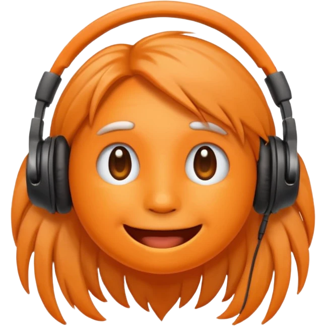 Orange happy face emoji with a couple of hair,headphones,and antennas. emoji