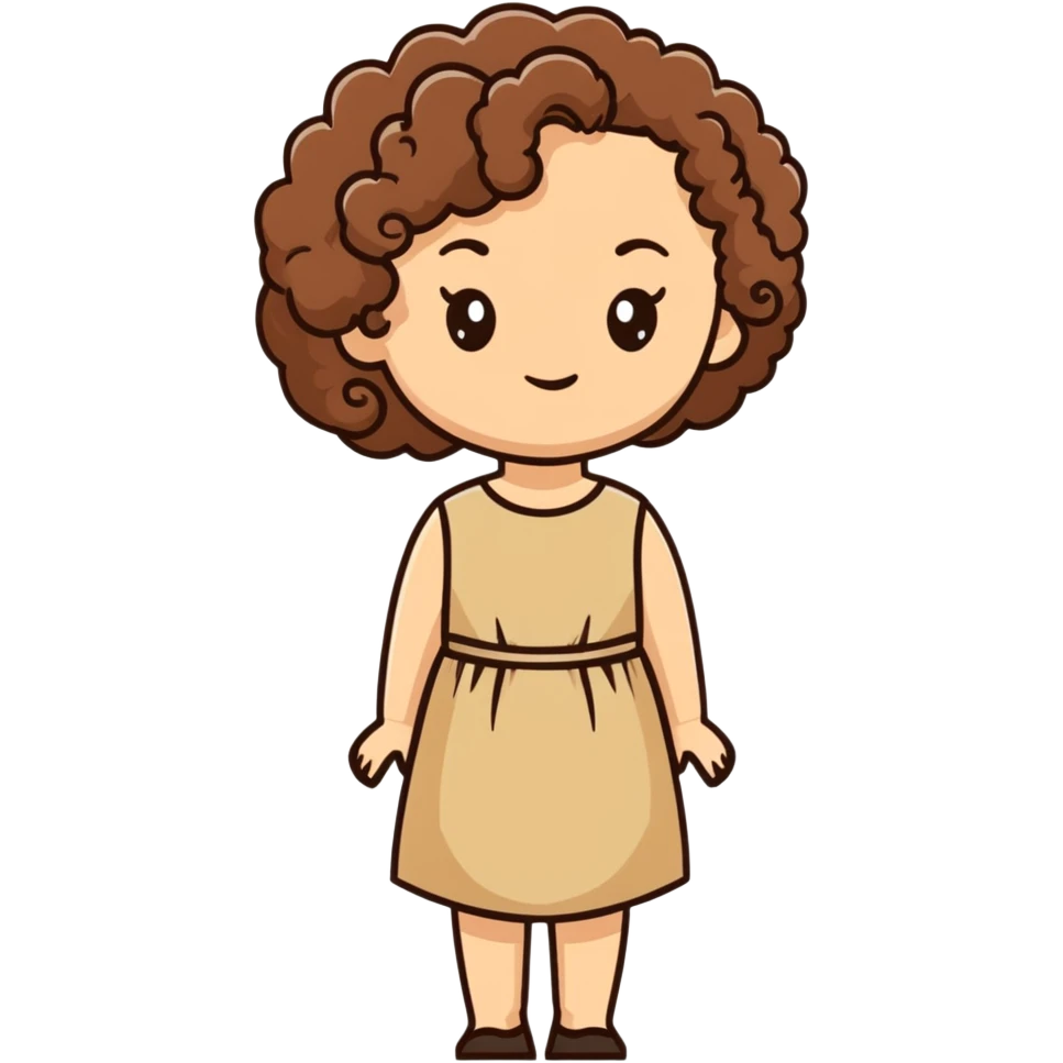white woman with curly brown hair wearing a beige dress emoji