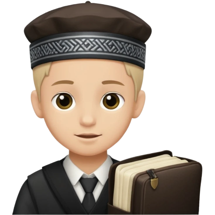 a boy with kippa putting on tefillin emoji
