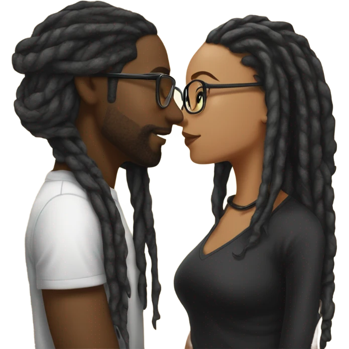 black couple with locs, male lightskin with long black locs, female brown skin with glasses and BLACK locs tied up kissing emoji
