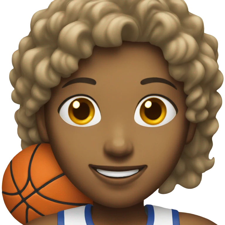 smiling female with basketball emoji