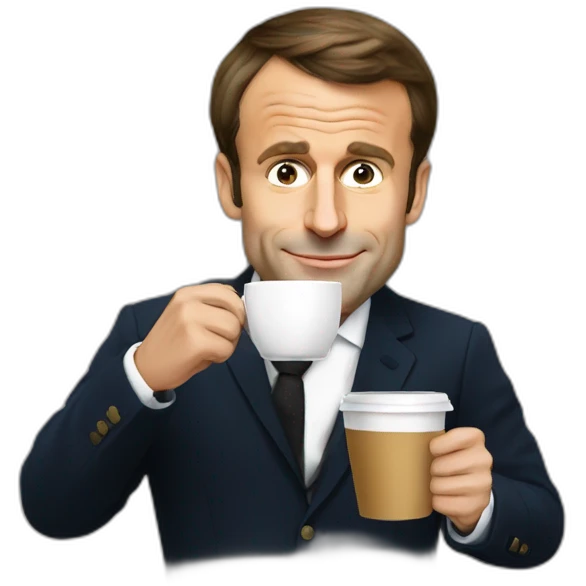 Emmanuel Macron drinking coffee emoji