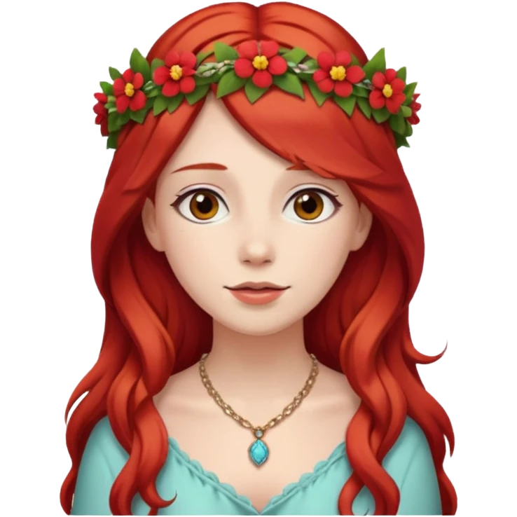 Women red long hair with Flower Crown and Necklace emoji