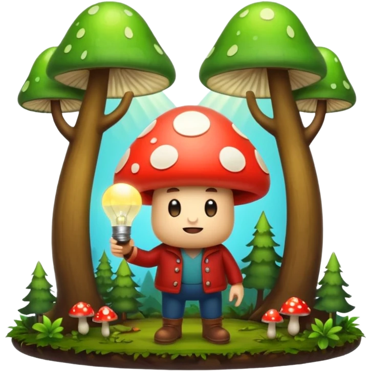 forest character with glowing lightbulb mushroom idea moment emoji