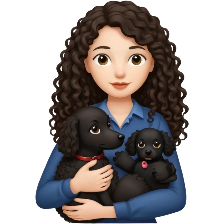A brunette long haired a lil bit curly hair holding a black dog emoji