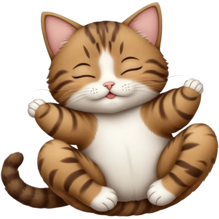 dark brown tabby and white small cat in funny positions upside down with eyes closed emoji