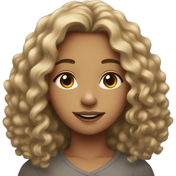 A young woman with light brown skin, soft smile, very long black curly hair  emoji