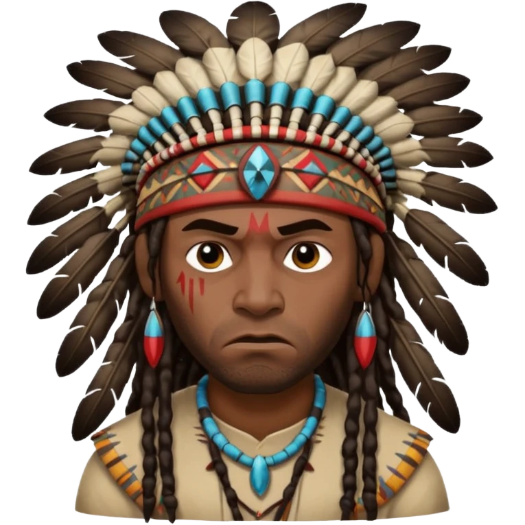Black American man dark brown with dreads with a American Indian headdress with a mad face  emoji