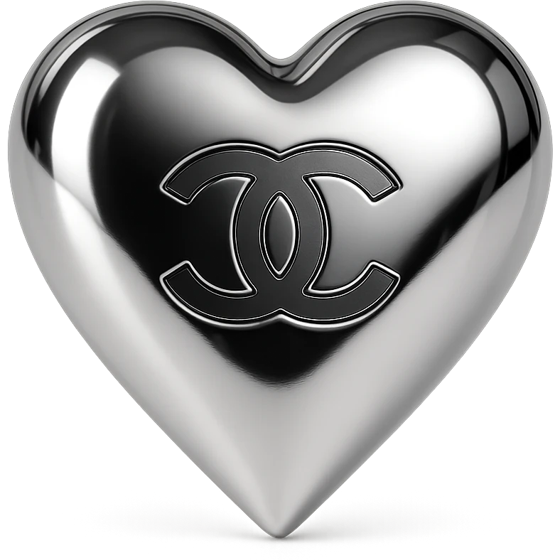 Chanel heart, shiny metallic, black and white, with a subtle Chanel logo emoji