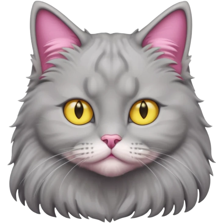 grey fluffy british long hair cat with yellow eyes straight fluffy hair rosa ears and grey rosa nose emoji