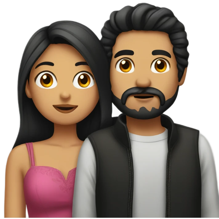 girl with black hair kissing Mexican  guy with facial hair  emoji