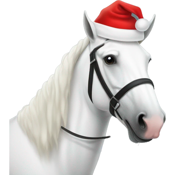 A white horse wearing santas hat emoji