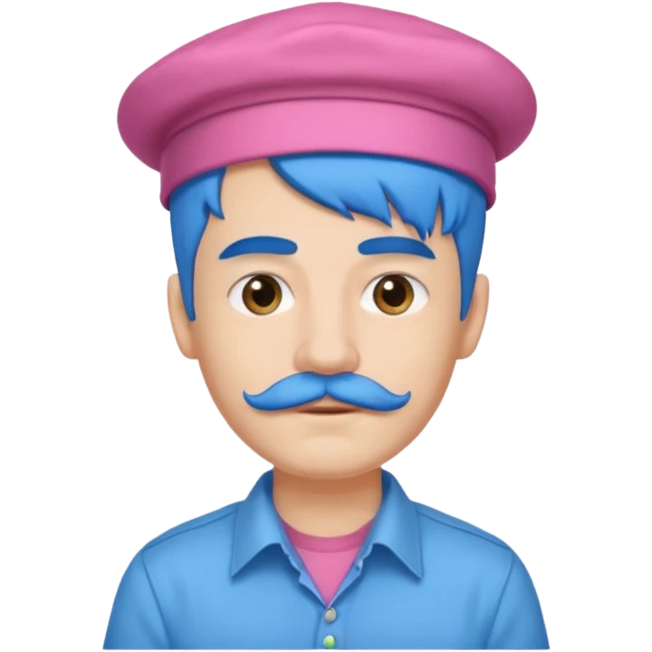 blue long haired man and small hat and pink mustache emoji