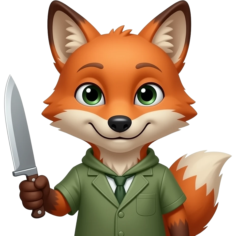 Scary anthro Fox holding knife opposite way emoji