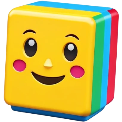 A single colorful toy block with a cute smiling face emoji