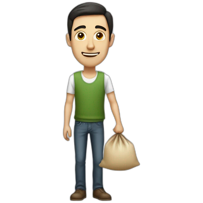 tall skinny white man with short dark hair carrying a sack of money in each hand emoji