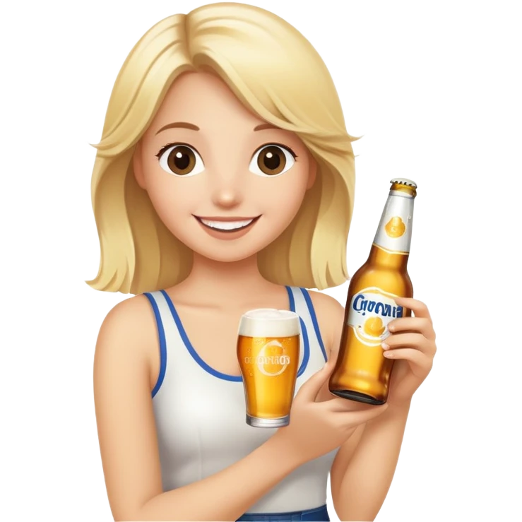 happy blonde girl with corona beer emoji