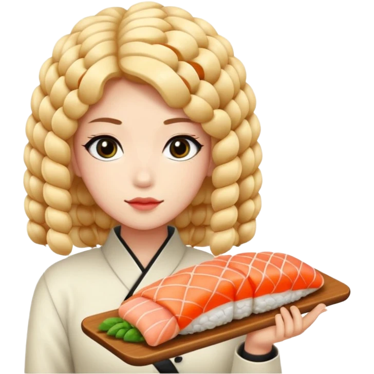un coreano di 18 anni con sushi con il pizzetto capelli ricci e lunghi sciolti  neri con un IQOS in mano  emoji