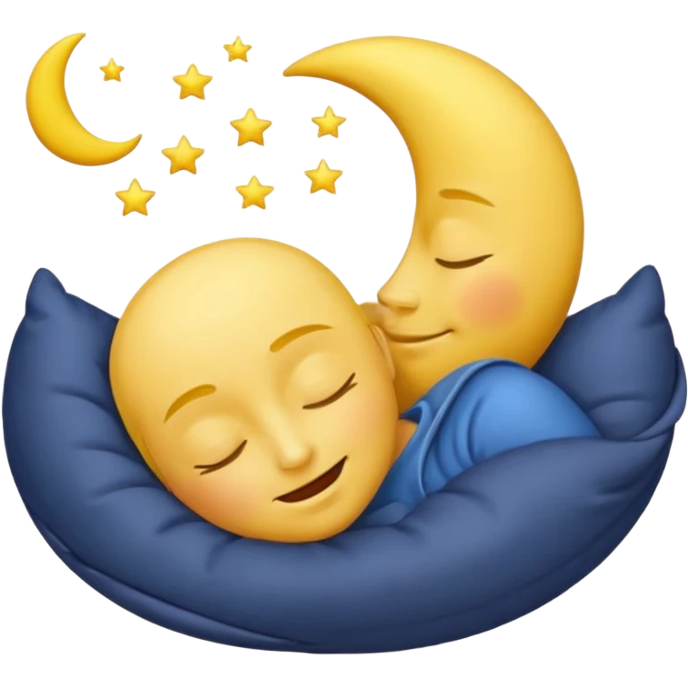 yellow face emoji, relaxed smile, eyes closed, sleeping, crescent moon nearby, classic emoji style emoji