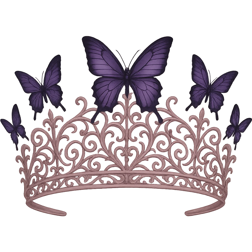 butterfly crown in matte pink, purple butterflies, gothic filigree, mysterious and elegant, transparent background emoji