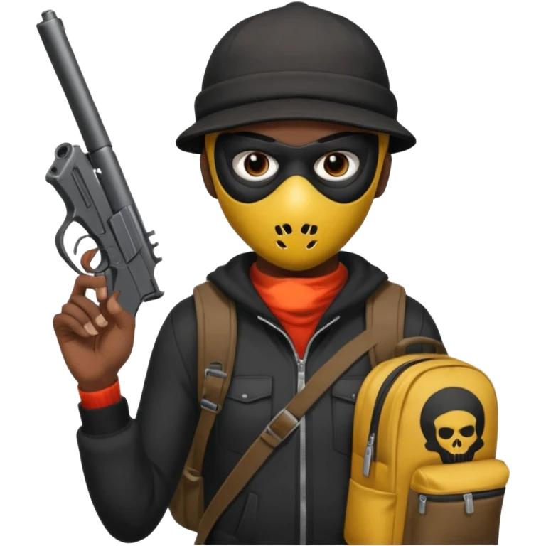 Chicago savage with skully mask on and backpack and big ass hand gun  emoji