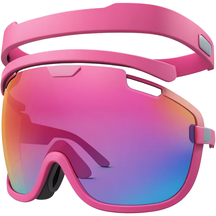 sporty pink shield visor sunglasses with thick layered frame, multi-level chunky design, substantial build, one-piece lens with color gradient emoji
