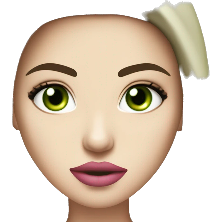 Angry Brunette bombshell supermodel girl with long straight hair, pale skin, pink lips and green eyes. Wearing a cream bustier  emoji